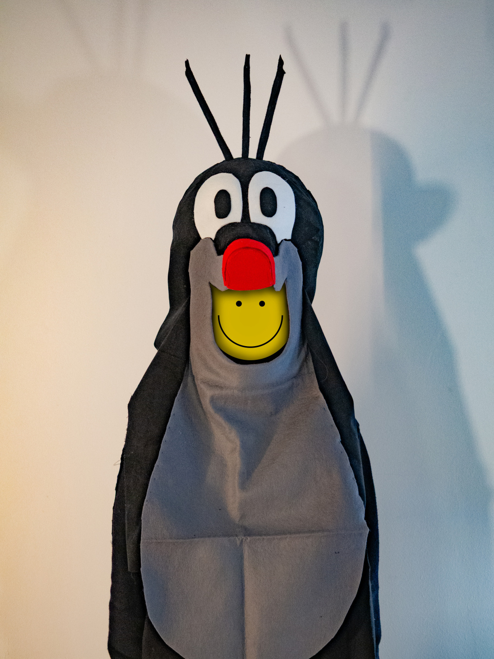 Kid in carnival costume of the little mole facing forward