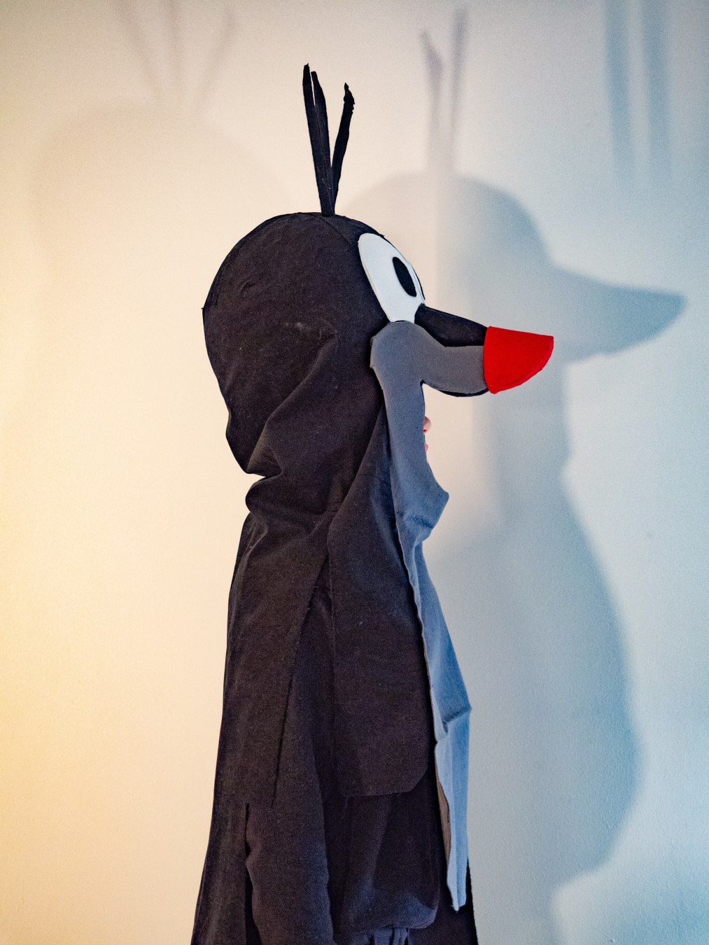 Kid in carnival costume of the little mole facing right